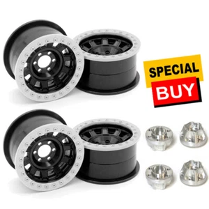 Vanquish 2.2 Alum KMC KM236 Tank Black Beadlock Wheels (4) w/ Wheels Hubs (4) - Picture 1 of 3