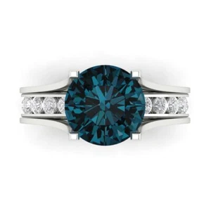 3.39 tcw Round Cut Engagement Ring + Wedding Band, Topaz White Gold Set - Picture 1 of 15