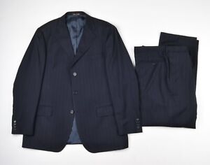 YSL Yves Saint Laurent Navy Pinstriped Wool Suit 3Btn Size EU 58R / UK 48R