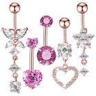 5 Pcs Stainless Steel Belly Button Rings Rose Gold Love