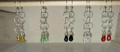 Handmade Teardrop Glass Bead & Jump Ring Fishhook Earrings - Image 1 of 3