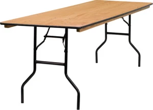 (10 PACK) 30''x 96'' Rectangular Wood Folding Banquet Table w/ Smooth Finish Top - Picture 1 of 6