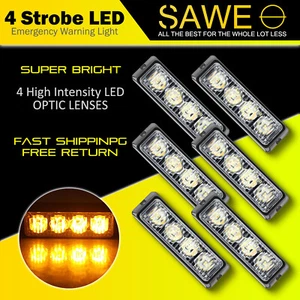 6 x Amber 4 LED Truck Car Beacon Hazard Flash Strobe Lights - Picture 1 of 8