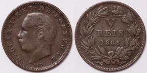 Portugal 1883 5 Reis KM# 525 Luiz I World Bronze Coin - Picture 1 of 3