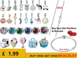 925 Sterling Silver Charms Beads Diy Pendants Fit Bracelet Necklace Chain VOROCO - Picture 1 of 573