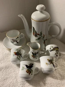 PMR Bavaria Germany Golden Crown E&R 1886 Bird Pattern 13 Piece Demitasse Coffee - Picture 1 of 11