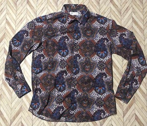 Aglini Francesco Designer Button Down Colorful Ornate Size 43 Made In Italy - Picture 1 of 10
