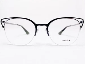 NEW Prada VPR64U M4Y-1O1 Womens Eyeglasses Frames Black Round Half Rim 53/20~140 - Picture 1 of 6