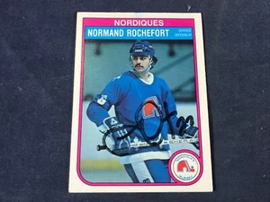 K4-21 HOCKEY CARD - NORMAND ROCHEFORT -NORDIQUES - AUTOGRAPHED - 1983 O-PEE-CHEE - Picture 1 of 2