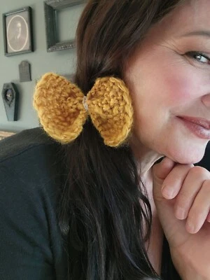 Moño de pelo tejido, soporte de cola de caballo amarillo dorado tejido a mano o banda para el cabello, vintage L Foto 1 de 4