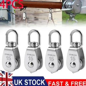 4× Stainless Steel Heavy Duty Single Pulley Block Wheel Swivel Lifting Rope 15MM - Picture 1 of 11