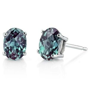 2 ct Oval Shape Lab-Created Alexandrite Stud Earrings in 14K White Gold
