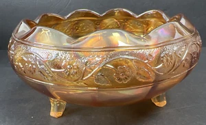 Vintage Karneval Glasschale mit Fuß oval Ernte Traube Bernstein irisierend - Bild 1 von 7