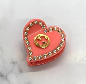 Auth GUCCI GG Pink Rhinestone Heart Hair Clip - Pre owned / LI4820 - Picture 1 of 7
