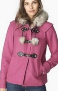 JUICY COUTURE PINK WOOL TOGGLE FAUX FUR POM POM HOOD COAT JACKET SIZE M NWOT - Picture 1 of 10