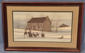 P Buckley Moss "Pioneer Skaters" Print, 1988, gerahmt & mattiert, #908/1000 - Bild 1 von 8