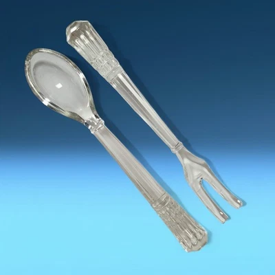 Винтажная сервировочная ложка и вилка из прозрачного стекла набор щипцов мод ретро ар-деко - Изображение 1 из 4