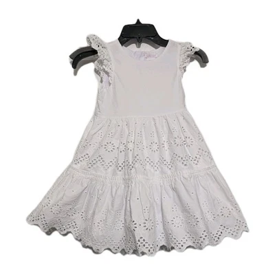 Vestido Vintage Blanco Ojales Shabby Chic Niñas Talla 7 Niveles Y Forrado Pascua Foto 1 de 4