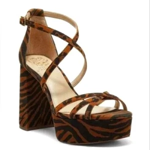 NWT Vince Camuto 70s Style Garnitta Zebra Print Platform Sandal Size 7.5 - Picture 1 of 10