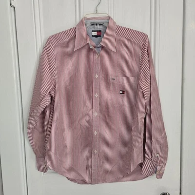 Camisa Tommy Hilfiger vintage años 90 para mujer 10 botones roja blanca rayas algodón Foto 1 de 4
