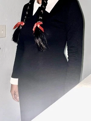  black dress and Wig Wednesday Halloween Costume cosplay Women size S - Image 1 of 3
