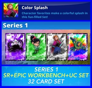 JUEGO DE 32 CARTAS COLOR SPLASH SERIE 1 EPIC+SR WORKBENCH+UC-TOPPS DISNEY COLLECT - Imagen 1 de 1