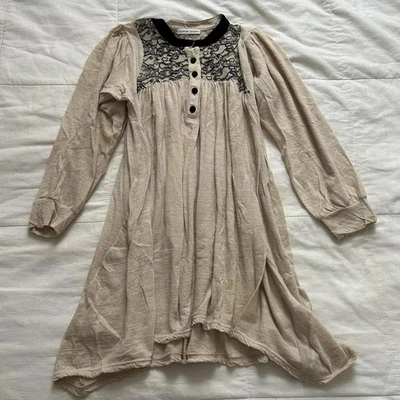 Tsumori Chisato Crema Lana y Negro Flocado Babydoll Vestido Manga Larga Foto 1 de 4