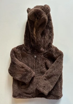 Mothercare baby size 3-6 months brown fluffy hooded zip up jumper, VGUC - image 1 of 2
