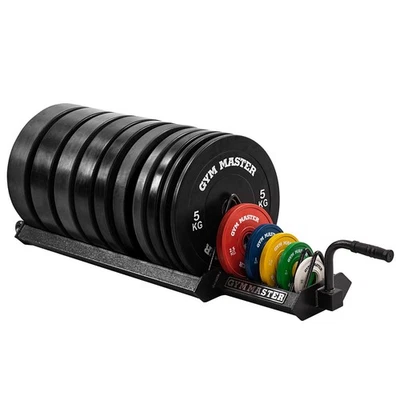 Black Bumper Plates Set & Coloured Change Plates & Storage Trolley Rack Home Gym - Image 1 of 4