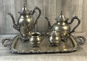 Vintage Oneida USA Silber Teller 5 teilig Kaffee/Teeservice Set mit Tablett - Bild 1 von 14
