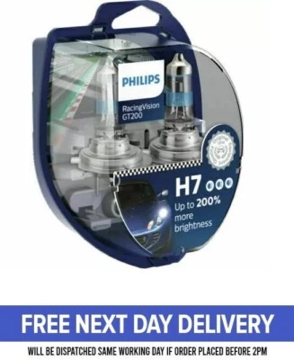 Philips Racing Vision GT200 +200% H7 Headlight Bulbs (Twin) 12972RGT200 - Image 1 of 4