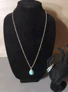 Turquoise Teardrop Pendant Necklace Hoop Earrings Set - Picture 1 of 4