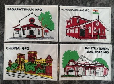 India 2025 Postcards Unique Unusual Real Embroidery cloth affixed on Card 4v - Image 1 of 3