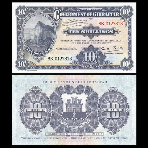 Gibraltar 10 Shillings, 2018, COMM., 1934, UNC Cover
