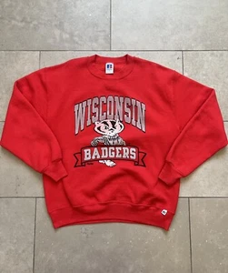 Vintage 90s Russell Athletic Wisconsin Badgers Sweatshirt Made In USA Sweater L - Picture 1 of 12