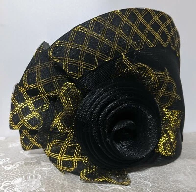 WOW! Sombrero de moda vintage ecléctico de la década de 1980 - negro y dorado único Art Deco Couture  Foto 1 de 4