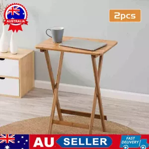 2 X 24.4'' Folding Bamboo Bedside Table Foldable Table Work Serving Reading Desk - Picture 1 of 11