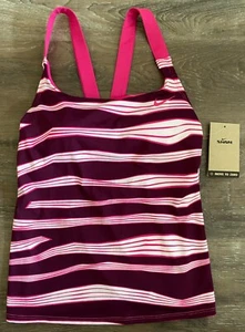 NIKE~NWT Wave Stripe V-Back Tankini TOP~Size SMALL~NEW~pink/purple/white~NEW~ - Picture 1 of 5