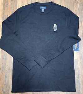 NWT Polo Ralph Lauren Men's Black Sleepwear Bear Waffle Knit Long Sleeve Shirt