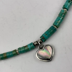 Genuine Turquoise Heishi Bead Abalone Sterling 925 Heart Pendant Necklace & Gift - Picture 1 of 19