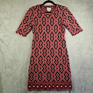 Eci Vintage Women's Red Black Silver Stretch Sweater Dress Diamond Pattern Sz M - Picture 1 of 15