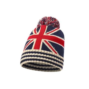 Queen Union Jack Hat Men Women PomPom Bobble Snowboard Winter Knitted beanie hat - Picture 1 of 2