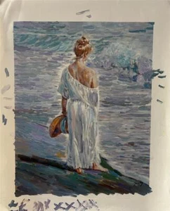 Sebastia Boada Last Day on Summer H/S  Embellished Giclee on Canvas Sea - Picture 1 of 2