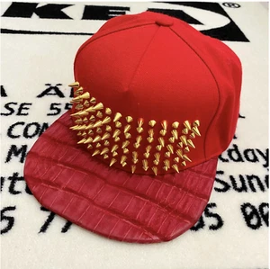 1 Of 1 Custom Made in USA Red CROC Skin Leather Mix Strass Studded Hat - Picture 1 of 11