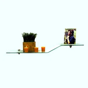 Brushed Steel Sparrow Bent Glass Bathroom Shelves - 2 Brackets Included with - Picture 1 of 3