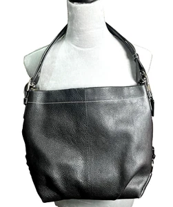 Coach Black Pebbled Leather 12x11 Purse Shoulder Hand Bag Buckle Handle Hang Tag - Picture 1 of 16