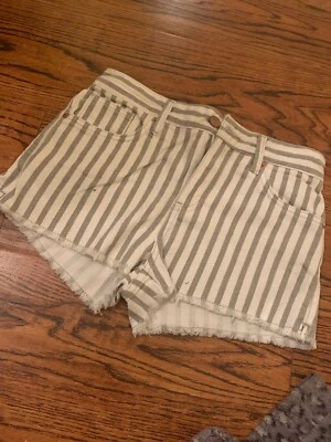 Topshop MOTO DenIm Grey/White Stripe High Waisted Shorts Hotpants W26 Uk8 - Image 1 of 4
