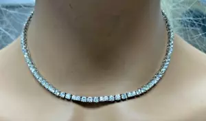 Tennis Diamond Necklace ,Natural 20.00 Ct, 17 inch 4 Prong, 18K White Gold - Picture 1 of 9
