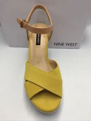 Nine West Womans Dane Platform Espadrille Wedge Sandal Yellow Multi Sued 7.5M US - Imagem 1 de 4