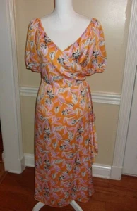   NWT Sachin & Babi Ava Puff Sleeve Wrap Skirt Floral Print Satin Midi Dress 6 - Picture 1 of 5